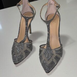 INC International Concepts Sparkling Silver/Grey T-Strap Heels